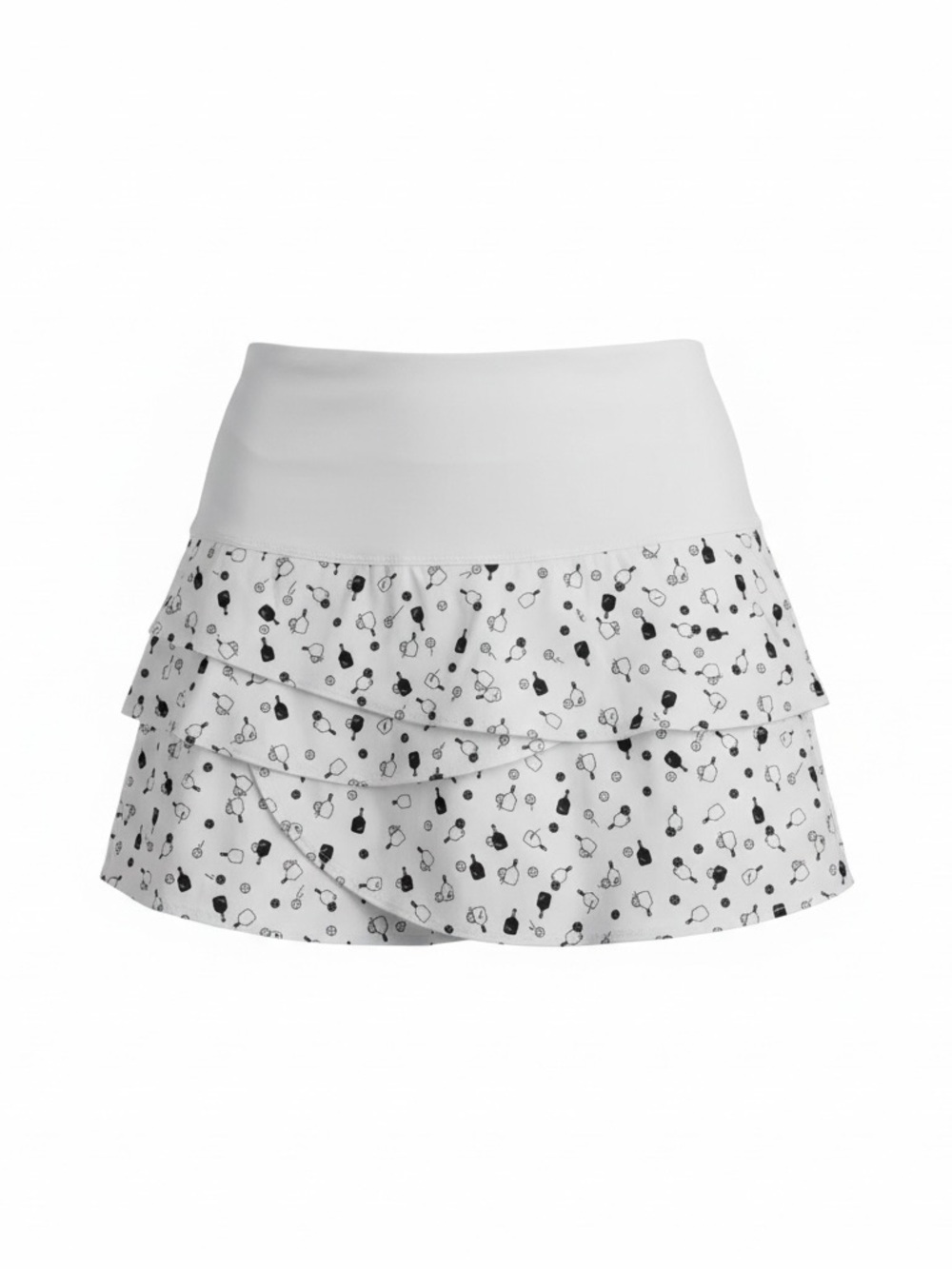 Lucky in Love White Mini Skirt with Black & white Pickleball Paddles and Print